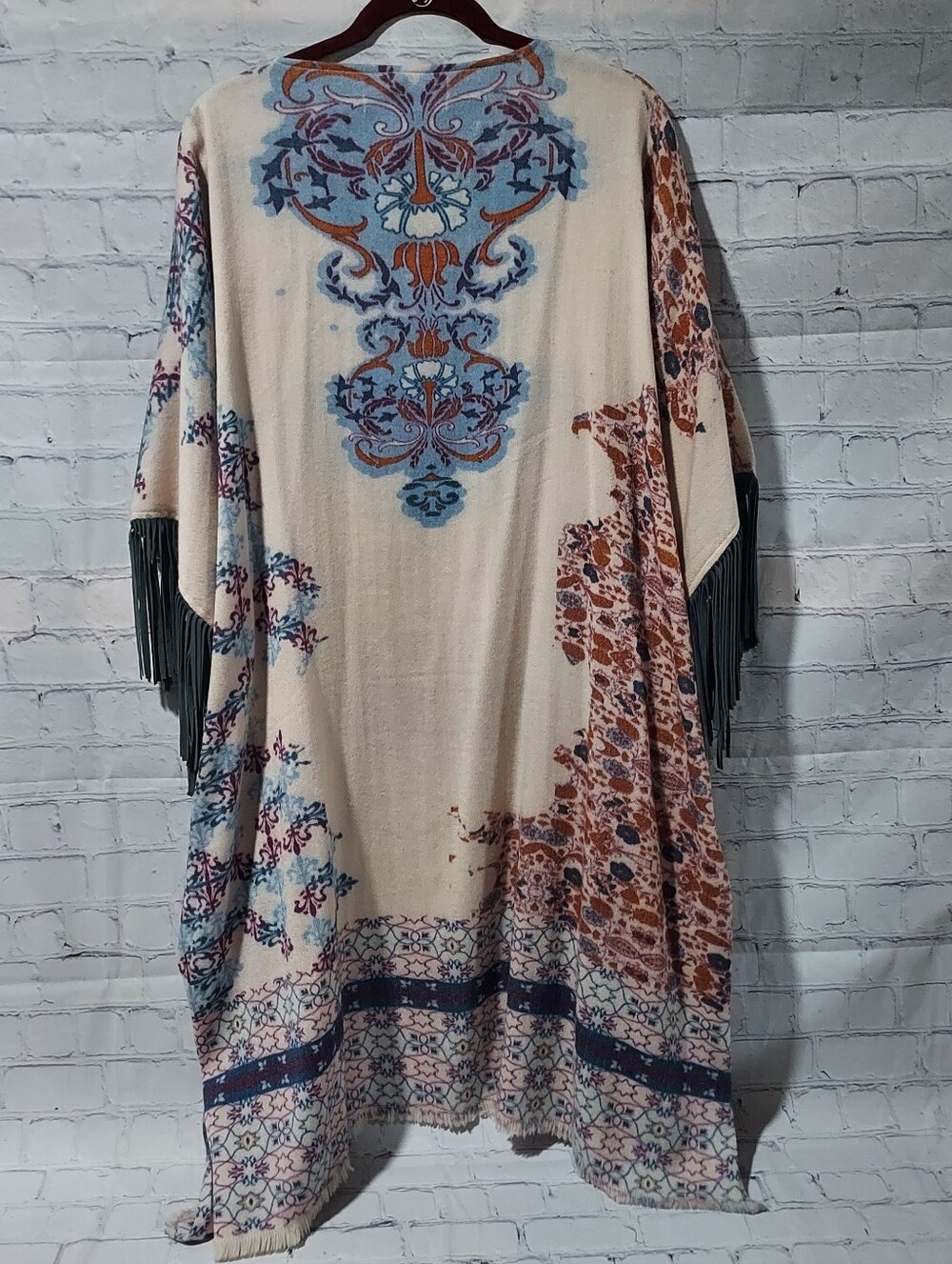 Wool Cape Duster OS Fringe Southwestern Western Boho Hippie Art To Wear J. Catma